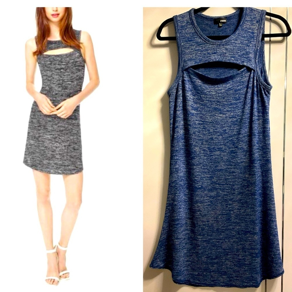 Wilfred Free Large Anmari Cut Out Neck Heathered Blue Sleeveless Dress